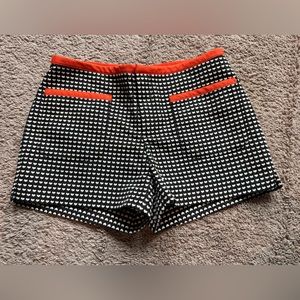 Dressy black shorts with white print hearts orange accent color